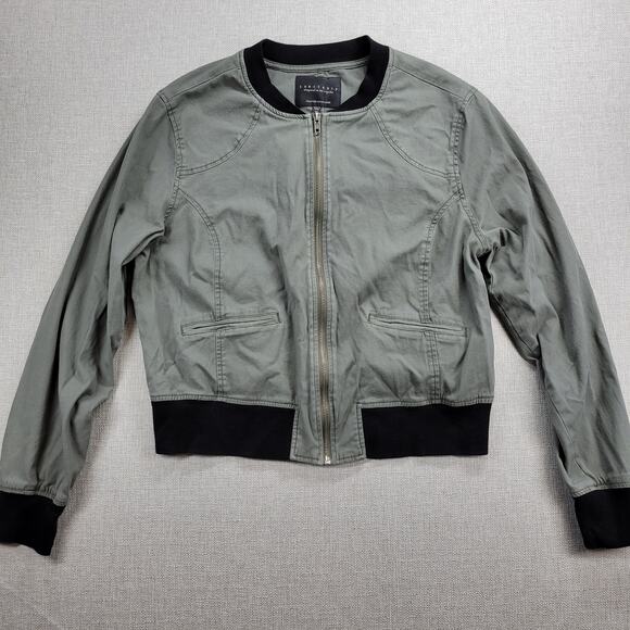 Sanctuary Womens Jacket Size M Olive Green Zip Up Military Twill Bomber Crop - Picture 10 of 13